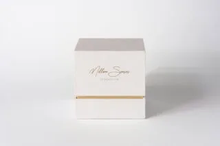 Premium white cream box packaging made from rigid offset paper laminated greyboard