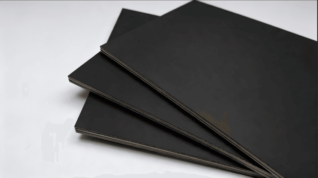 Black Paper Laminated Greyboard structure with black paper surface and greyboard core for rigid packaging