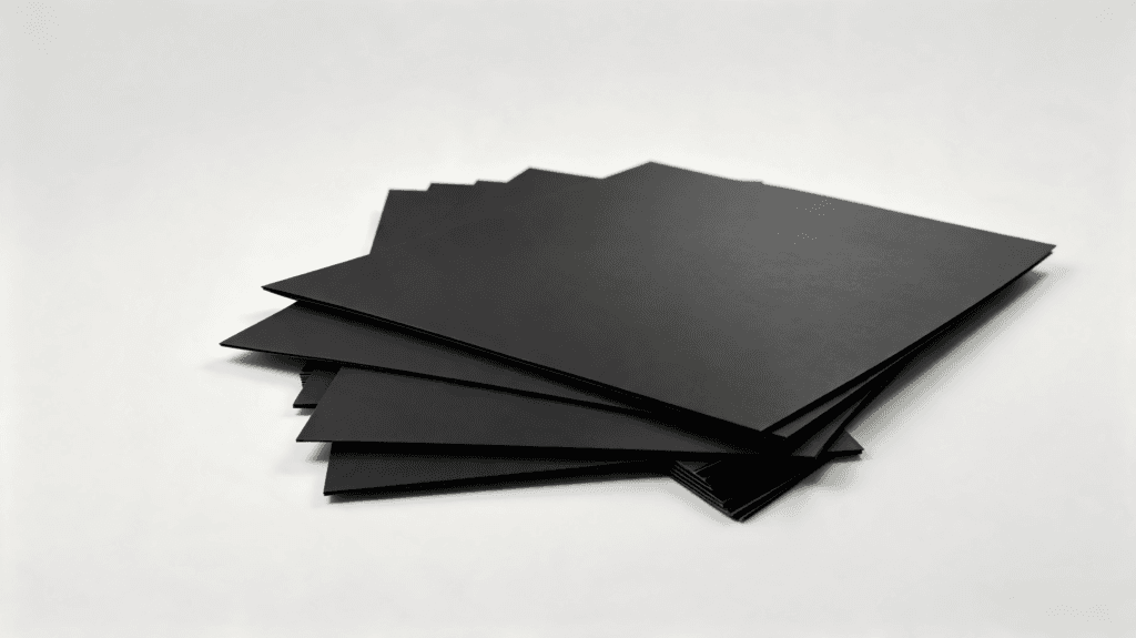 Solid Black Paperboard with consistent black color throughout the board structure