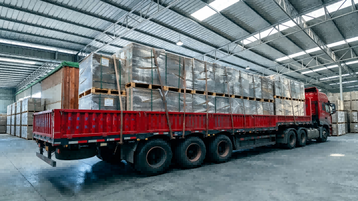 Finished Black Paper Laminated Greyboard sheets being loaded for international shipment