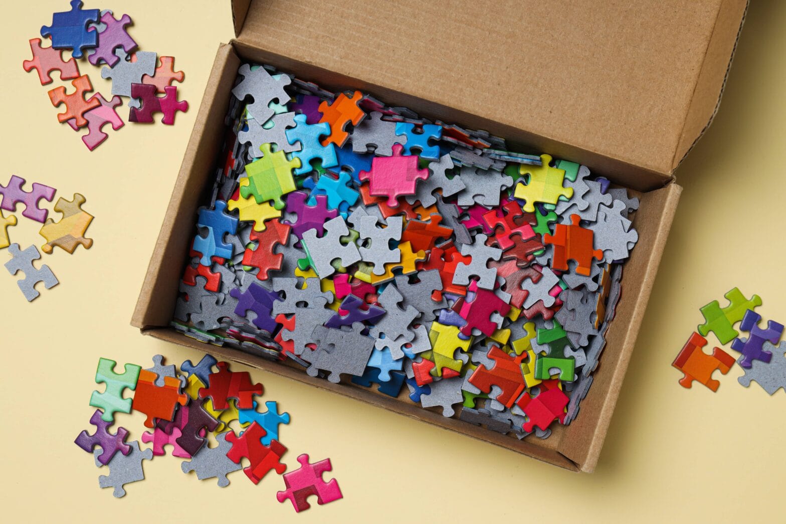 Puzzle packaging box crafted from strong composite paperboard suitable for jigsaw puzzles and educational games