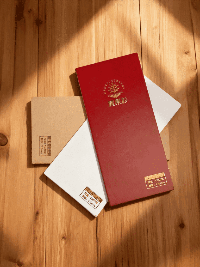 Yellow Cedar paperboard featuring natural yellow fiber color.