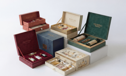 Rigid greyboard packaging applied in cosmetic gift boxes