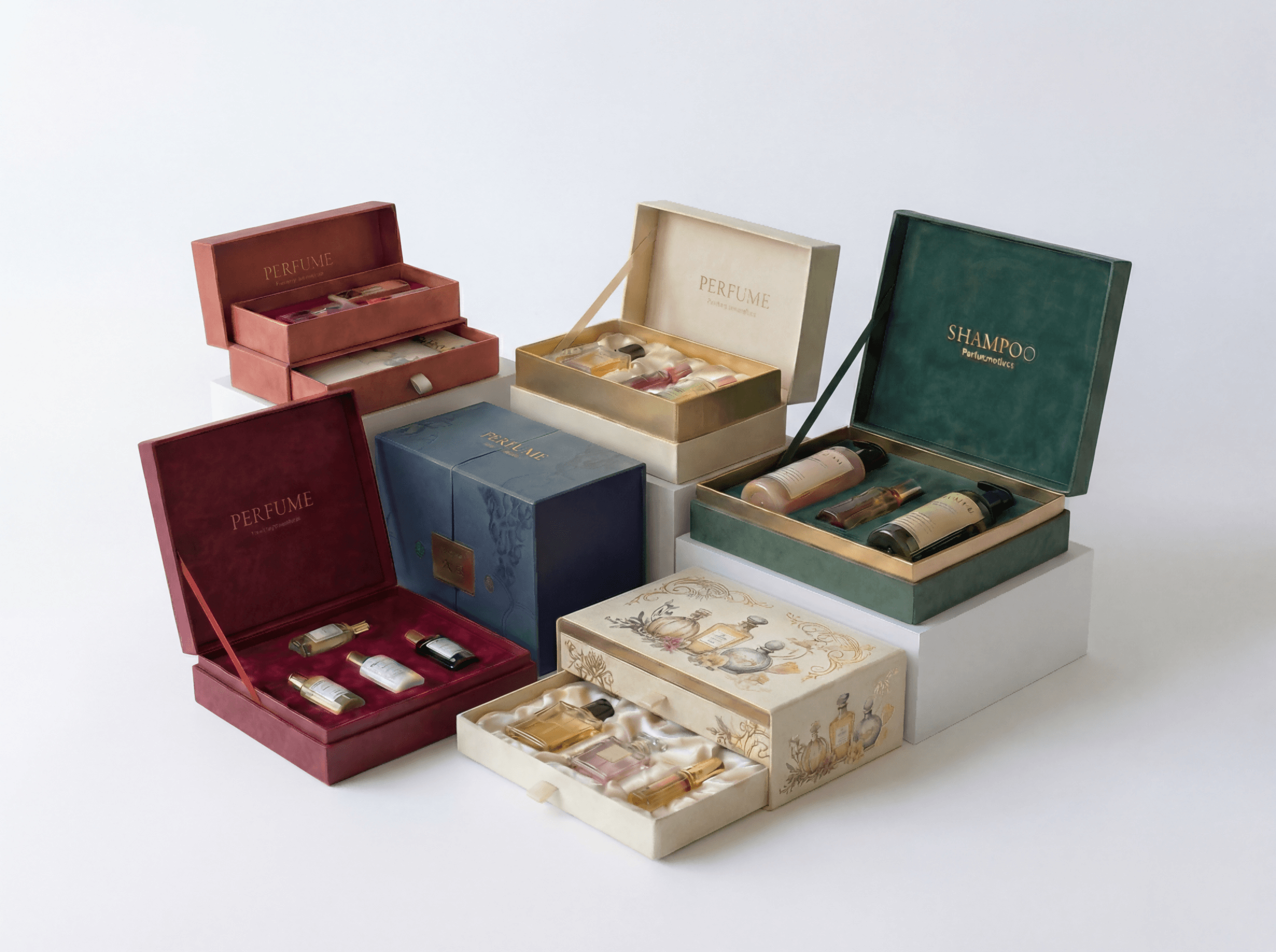 Rigid greyboard packaging applied in cosmetic gift boxes