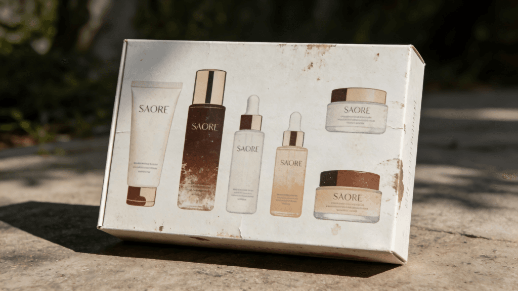 Skincare packaging box with poor print quality showing common printing defects