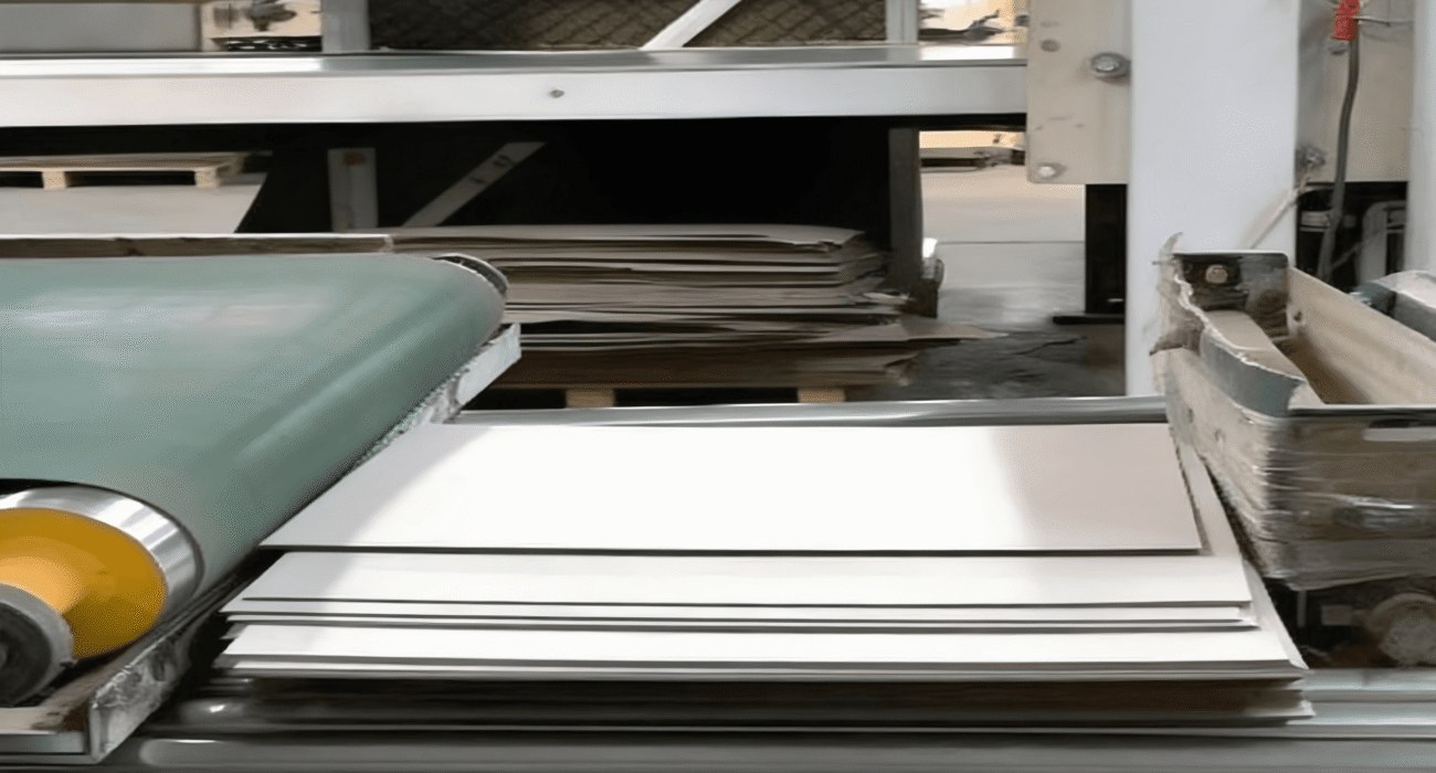 Grey Board production line in a China packaging materials factory for skincare boxes, showing high-quality and large-scale manufacturing