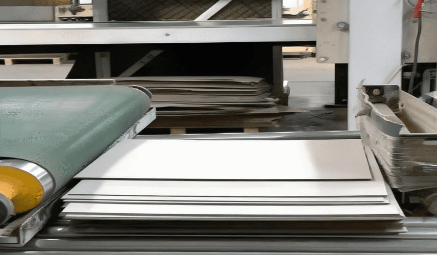 Grey Board production line in a China packaging materials factory for skincare boxes, showing high-quality and large-scale manufacturing