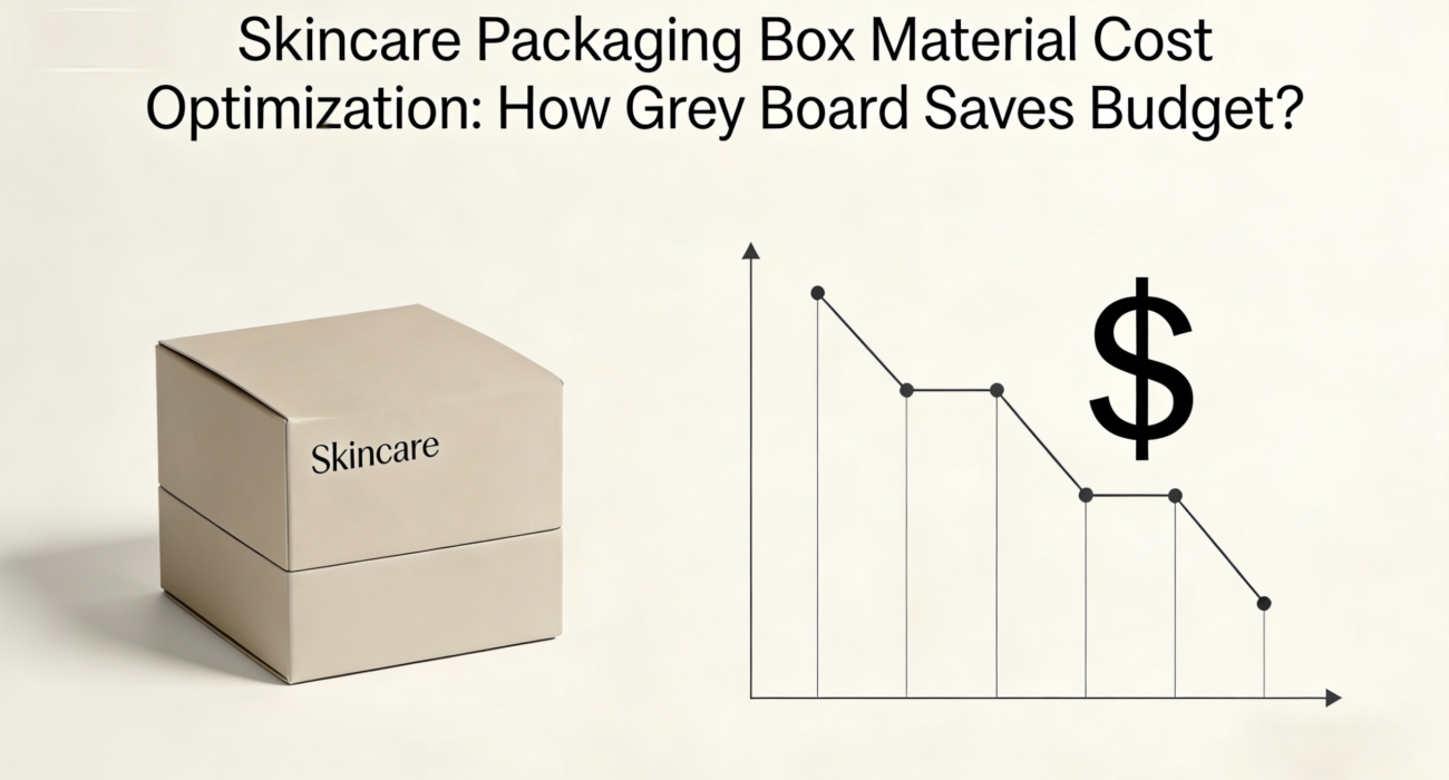 Grey board skincare packaging box, showing greyboard material and cost saving for B2B buyers