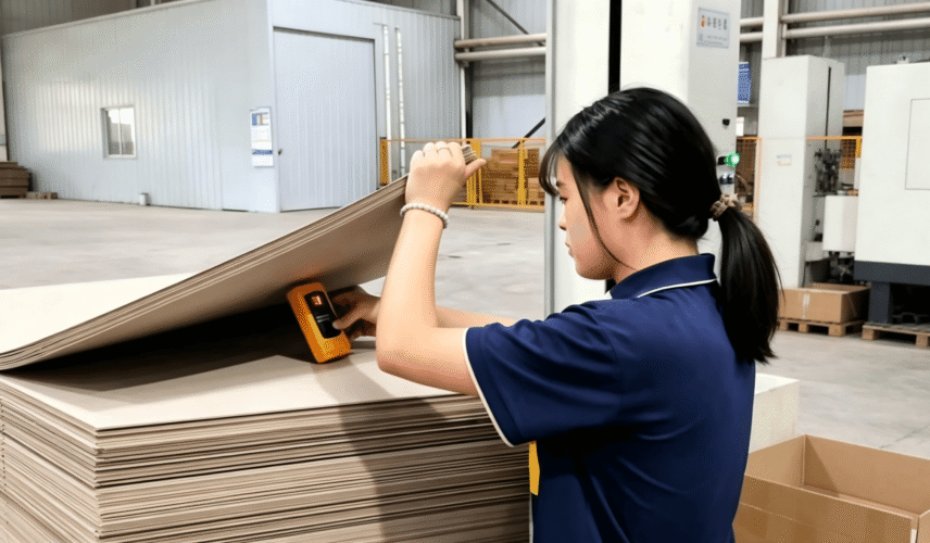 95c07f744ca441e28f7f6ed93c191a8c.jpeg~tplv-a9rns2rl98-image_pre_watermark_1_6b Worker measuring moisture content of grey board during packaging material quality inspection