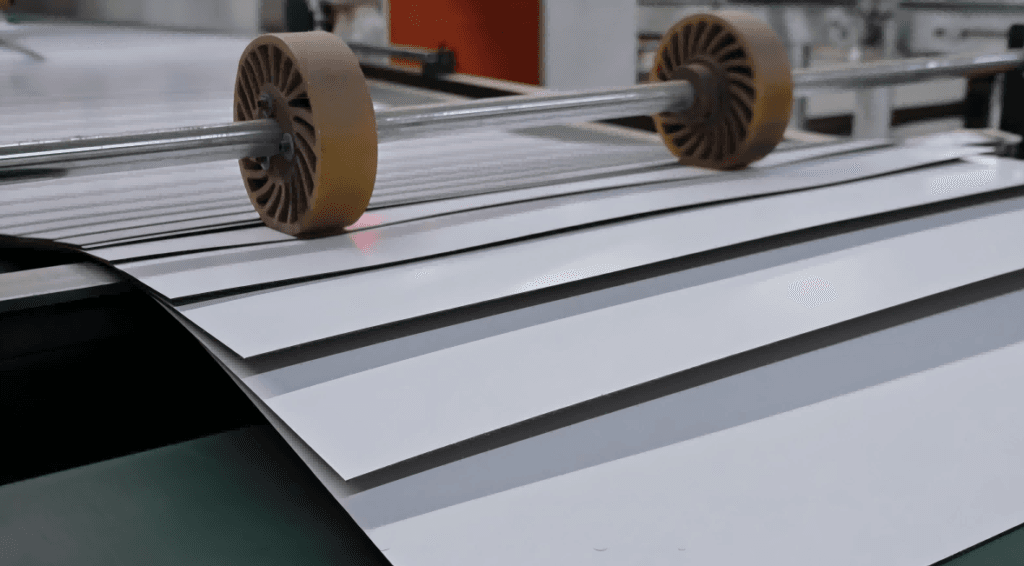 High-precision laminated grey board production line from China grey board manufacturer hongtuscenery, showing professional composite cardboard processing for packaging materials