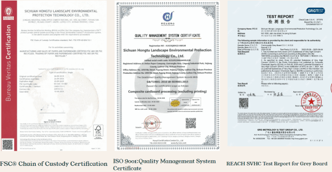 Valid-international-certifications-FSC-ISO-9001-REACH-SVHC-of-China-laminated-grey-board-manufacturer-hongtuscenery-ensuring-compliance-for-global-packaging-material-supply
