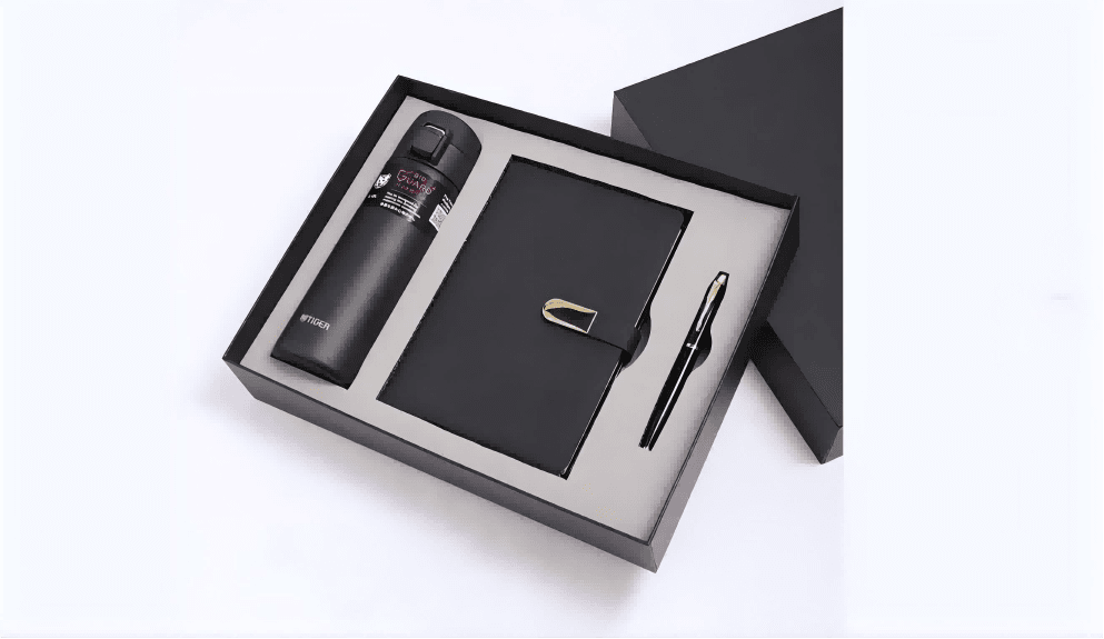 Corporate gift box made with grey board, showcasing premium rigid packaging with luxury finishing for global brands.