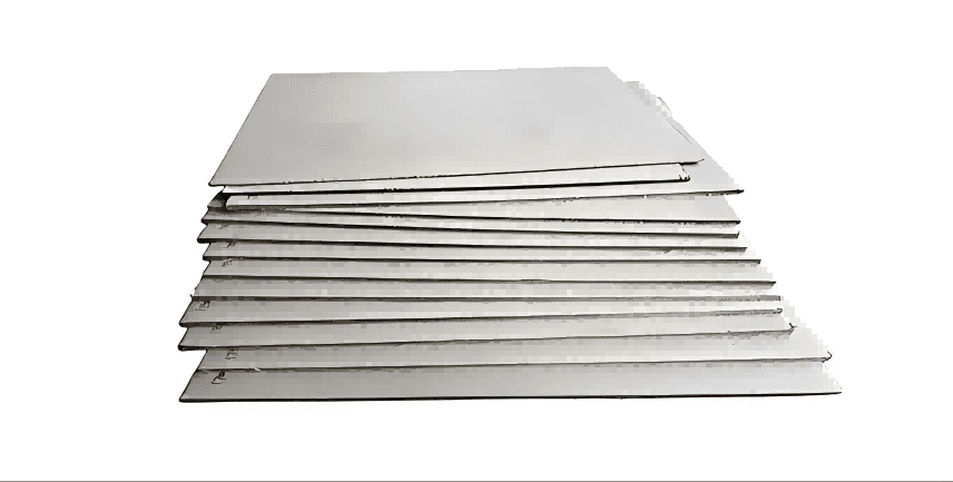 Gray board material sheet used for rigid corporate gift box packaging, showing high-density recycled paperboard surface texture for packaging structure support and box manufacturing.