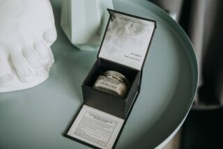 Rigid grey board cream gift box with sturdy structure and premium finish for skincare packaging