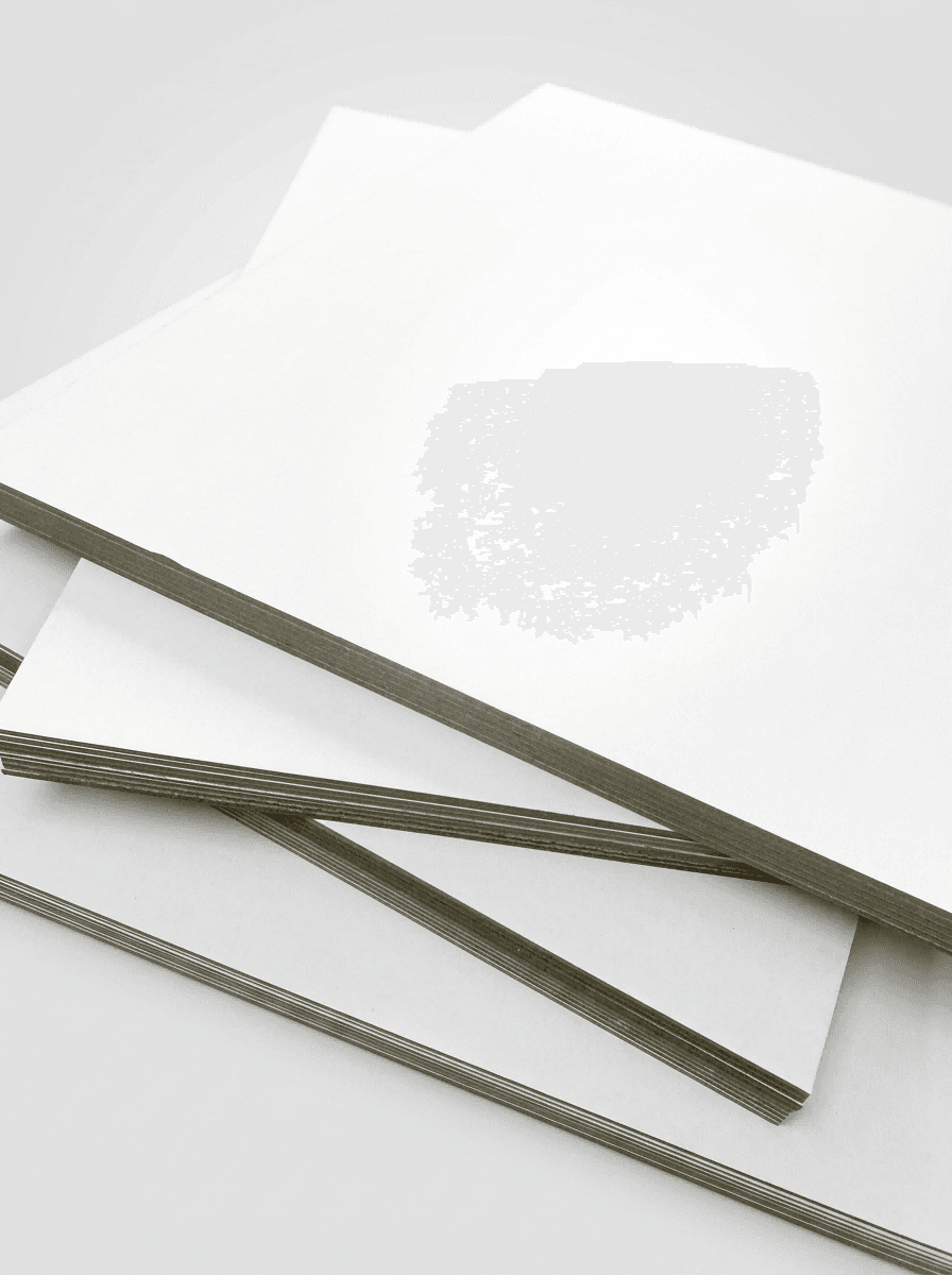 baiban9 Duplex Board with Grey Back stacked in multiple formats for printing and carton production