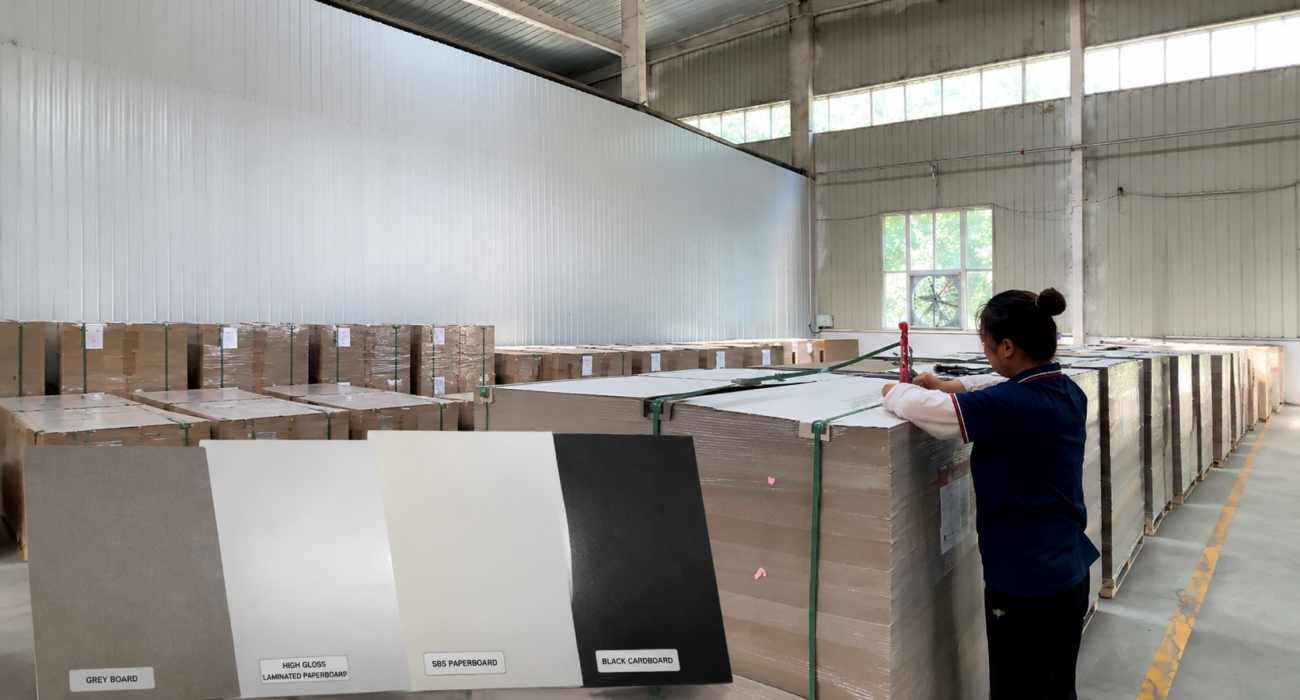 Grey board paperboard inspection for cosmetic packaging manufacturing in a paperboard factory