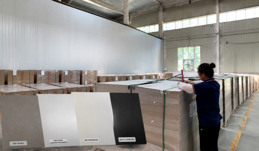 Grey board paperboard inspection for cosmetic packaging manufacturing in a paperboard factory