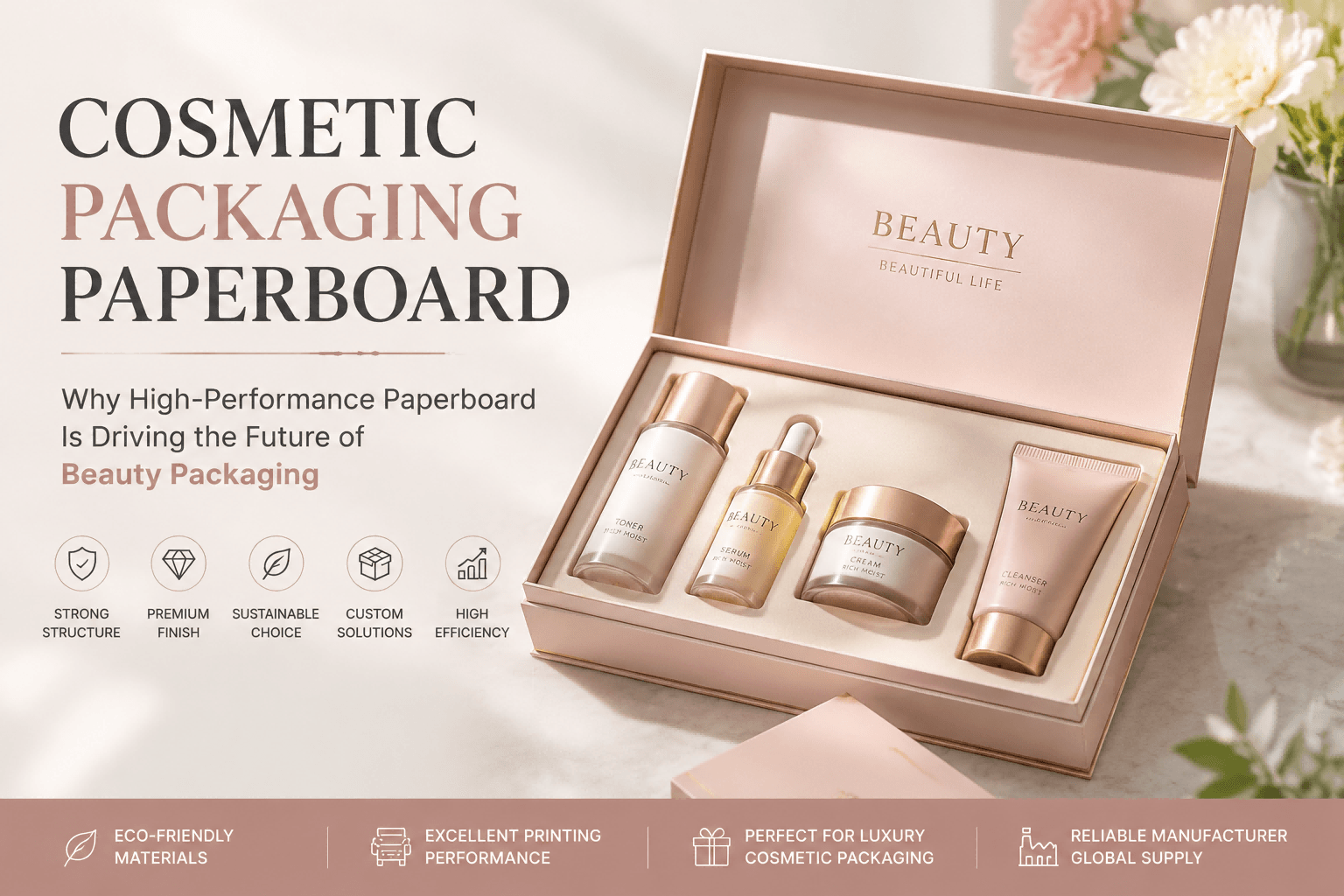 Luxury cosmetic packaging gift set made with premium paperboard