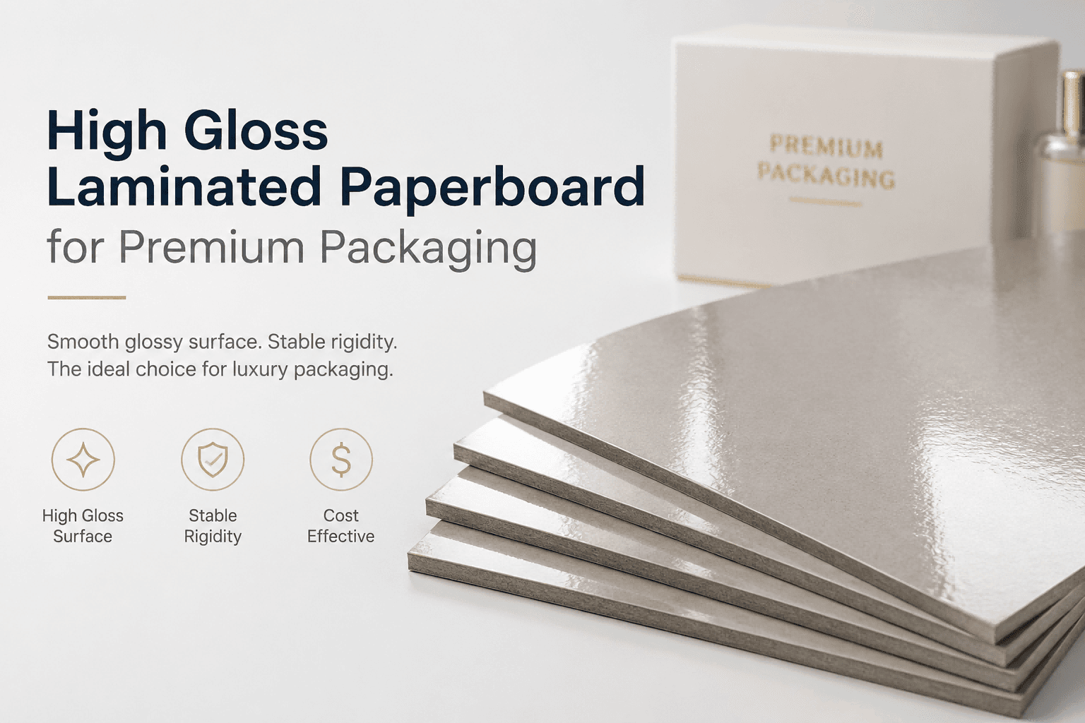 High Gloss Laminated Paperboard for premium packaging with smooth glossy surface and stable rigid structure
