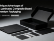 Black laminated composite board for premium packaging, showing black gift box, rigid board texture, and high-end packaging material solution for luxury gifts, cosmetics, and wine boxes.