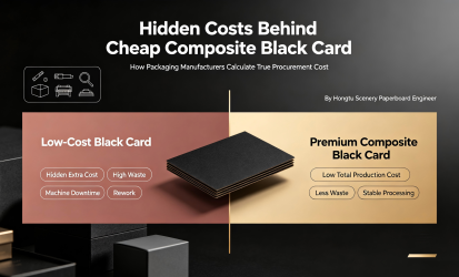 Blog cover comparing cheap vs premium composite black card hidden procurement costs for packaging factories