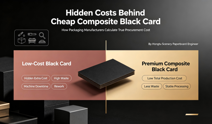Blog cover comparing cheap vs premium composite black card hidden procurement costs for packaging factories Blog cover comparing cheap vs premium composite black card hidden procurement costs for packaging factories