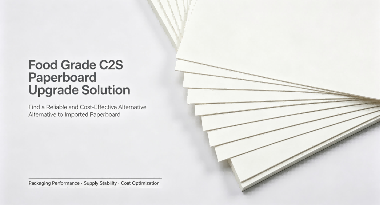 Food grade C2S paperboard upgrade solution, alternative to imported Crescendo C2S paperboard for food packaging, B2B paper industry article cover