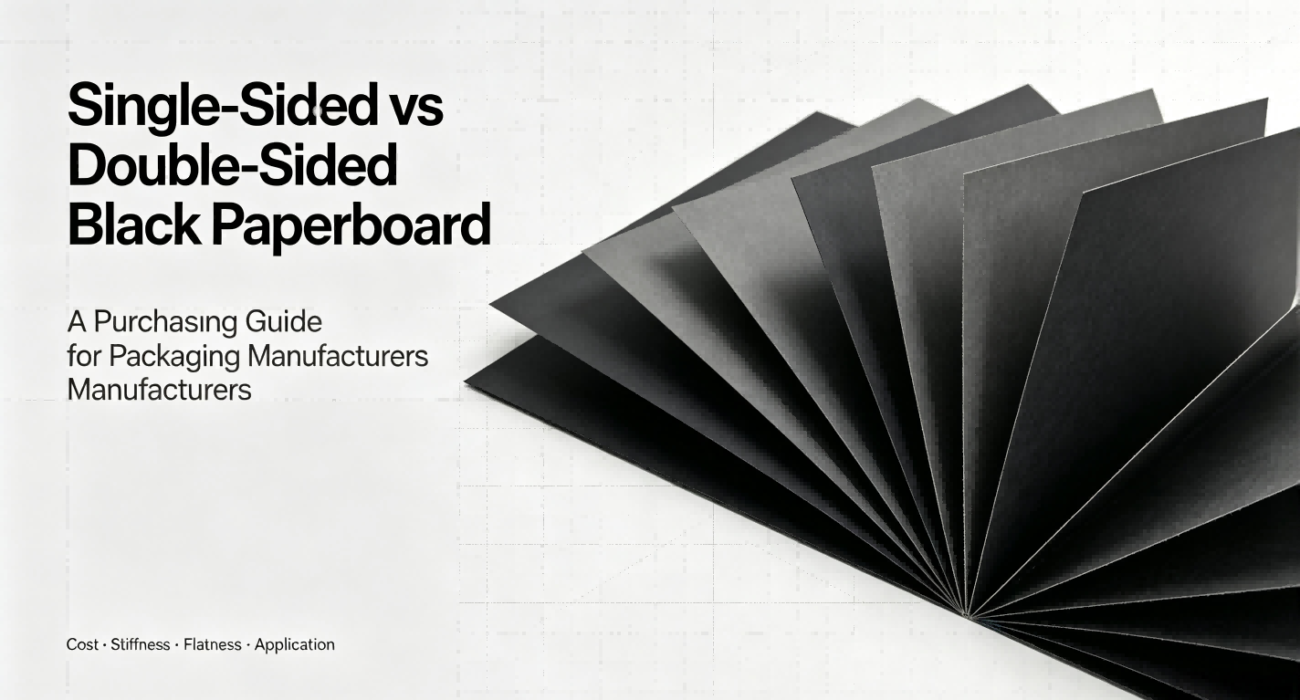 Single‑Sided vs Double‑Sided Through‑Black Paperboard purchasing guide cover, black cardboard material comparison for packaging manufacturing