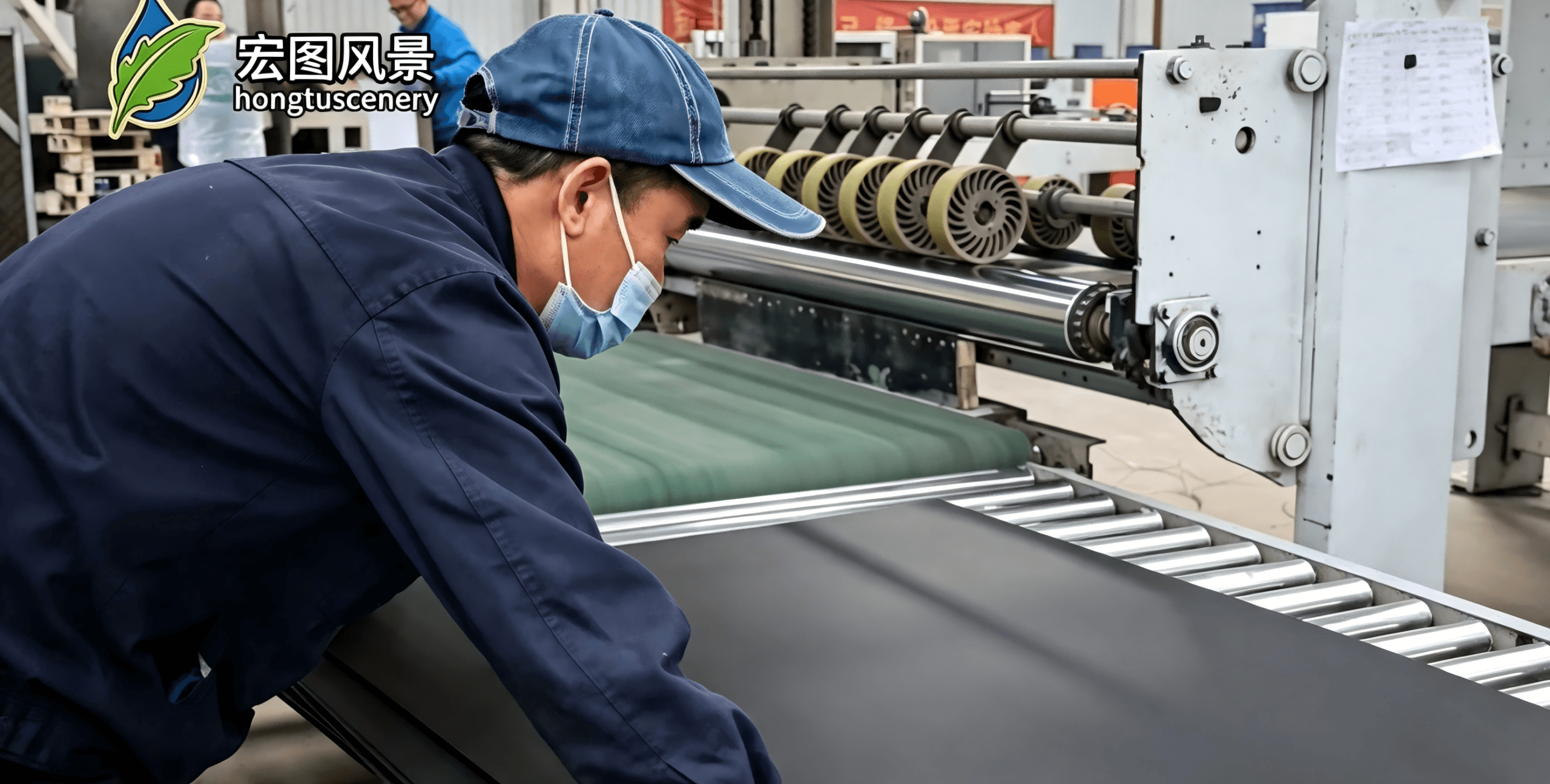 Worker stacking Black Paper Laminated Greyboard sheets for packaging material storage