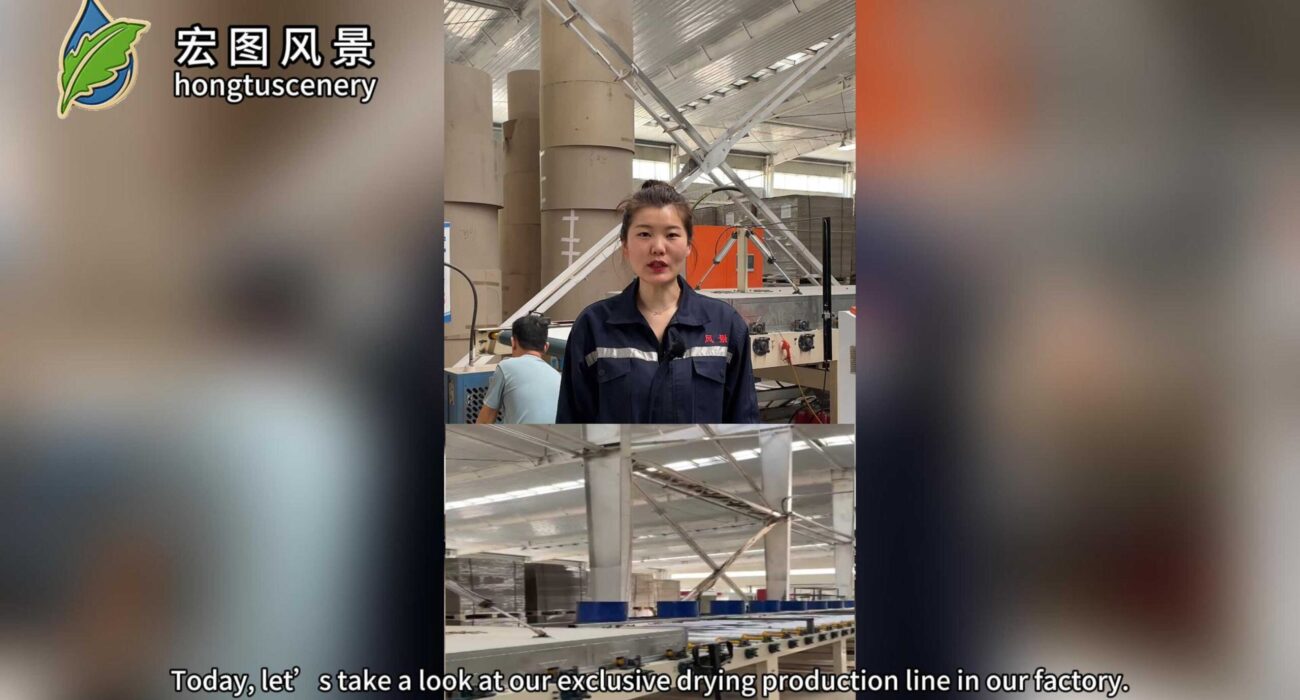 factory employee standing beside grey board production line, explaining quality differences of grey board. Same thickness grey board may vary in raw material grade, stiffness and ply bonding strength, paper manufacturing B2B marketing image
