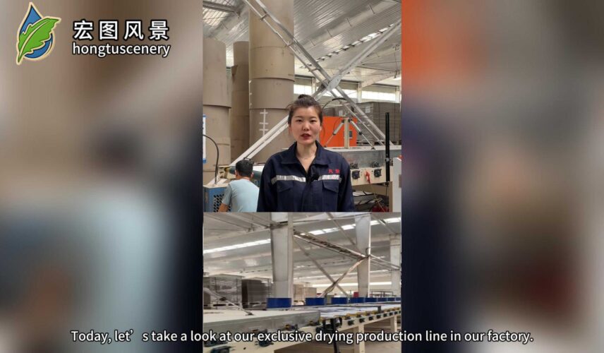 factory employee standing beside grey board production line, explaining quality differences of grey board. Same thickness grey board may vary in raw material grade, stiffness and ply bonding strength, paper manufacturing B2B marketing image